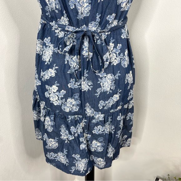 Justice | Girl’s Floral Blue Chambray Cap Short Sleeve Dress Tunic - Picture 10 of 10